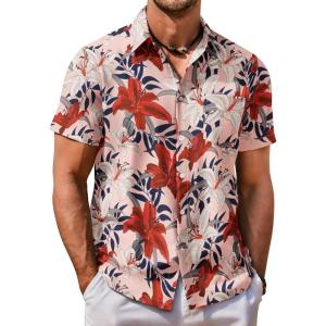 imageCOOFANDY Mens Hawaiian Shirt Short Sleeve Button Down Shirt Tropical Summer Beach ShirtFlowerlily