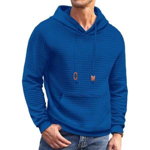 imageCOOFANDY Mens Hoodies Sweatshirts Long Sleeve Fashion Waffle Knit Pullover Hoodie with PocketBlue