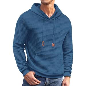 imageCOOFANDY Mens Hoodies Sweatshirts Long Sleeve Fashion Waffle Knit Pullover Hoodie with PocketDeep Blue