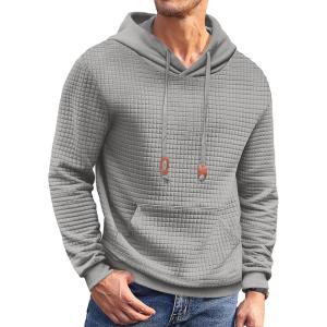imageCOOFANDY Mens Hoodies Sweatshirts Long Sleeve Fashion Waffle Knit Pullover Hoodie with PocketGrey