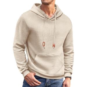 imageCOOFANDY Mens Hoodies Sweatshirts Long Sleeve Fashion Waffle Knit Pullover Hoodie with PocketKhaki