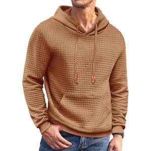 imageCOOFANDY Mens Hoodies Sweatshirts Long Sleeve Fashion Waffle Knit Pullover Hoodie with PocketLight Coffee