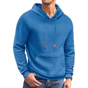 imageCOOFANDY Mens Hoodies Sweatshirts Long Sleeve Fashion Waffle Knit Pullover Hoodie with PocketOcean Blue