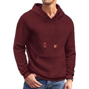 imageCOOFANDY Mens Hoodies Sweatshirts Long Sleeve Fashion Waffle Knit Pullover Hoodie with PocketWine Red