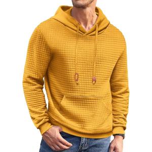 imageCOOFANDY Mens Hoodies Sweatshirts Long Sleeve Fashion Waffle Knit Pullover Hoodie with PocketYellow
