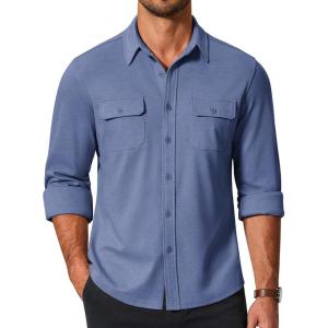 imageCOOFANDY Mens Long Sleeve Shirts Casual Button Down Shirt Wrinkle Free Dress Shirt with PocketBlue