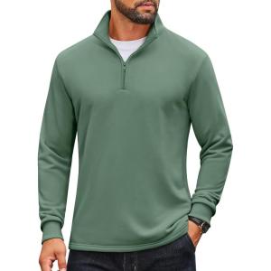 imageCOOFANDY Mens Quarter Zip Pullover Sweatshirt Mock Neck Quilted Sweatshirt Lightweight Casual Long Sleeve Polo ShirtDark Green