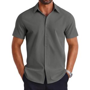imageCOOFANDY Mens Short Sleeve Button Down Shirt Lightweight Wrinkle Free Untucked Dress ShirtsDark Grey
