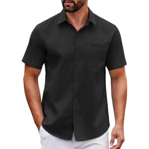imageCOOFANDY Mens Short Sleeve Button Down Shirts Casual Dress Shirt Untucked Shirts with PocketBlack