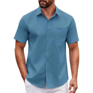 imageCOOFANDY Mens Short Sleeve Button Down Shirts Casual Dress Shirt Untucked Shirts with PocketBlue