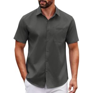 imageCOOFANDY Mens Short Sleeve Button Down Shirts Casual Dress Shirt Untucked Shirts with PocketDark Grey