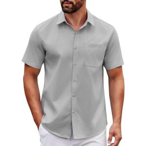 imageCOOFANDY Mens Short Sleeve Button Down Shirts Casual Dress Shirt Untucked Shirts with PocketGrey