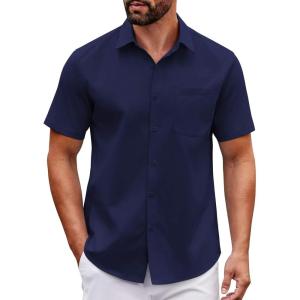 imageCOOFANDY Mens Short Sleeve Button Down Shirts Casual Dress Shirt Untucked Shirts with PocketNavy Blue