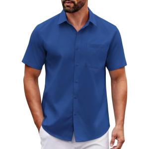 imageCOOFANDY Mens Short Sleeve Button Down Shirts Casual Dress Shirt Untucked Shirts with PocketOcean Blue