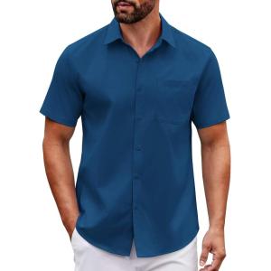 imageCOOFANDY Mens Short Sleeve Button Down Shirts Casual Dress Shirt Untucked Shirts with PocketRoyal Blue