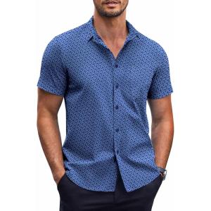 imageCOOFANDY Mens Short Sleeve Button Down Shirts Wrinkle Free Dress Shirts Casual Polka Dot Print Shirt with PocketNavytriangle