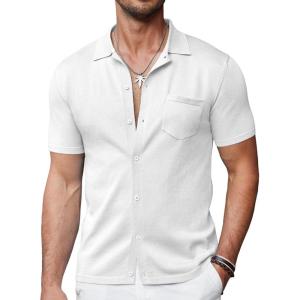 imageCOOFANDY Mens Short Sleeve Knit Shirts Button Down Vintage Polo Casual Beach ShirtsWhite