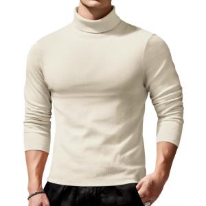 imageCOOFANDY Mens Slim Fit Turtleneck Sweater Long Sleeve Ribbed Turtle Neck Casual Lightweight Basic Pullover SweatersBeige