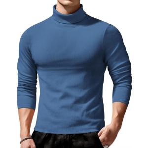 imageCOOFANDY Mens Slim Fit Turtleneck Sweater Long Sleeve Ribbed Turtle Neck Casual Lightweight Basic Pullover SweatersBlue