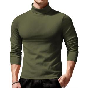 imageCOOFANDY Mens Slim Fit Turtleneck Sweater Long Sleeve Ribbed Turtle Neck Casual Lightweight Basic Pullover SweatersDark Army Green