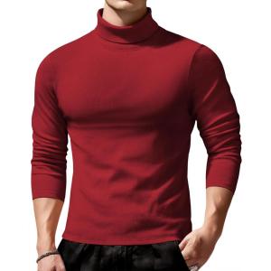 imageCOOFANDY Mens Slim Fit Turtleneck Sweater Long Sleeve Ribbed Turtle Neck Casual Lightweight Basic Pullover SweatersDark Red