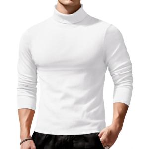 imageCOOFANDY Mens Slim Fit Turtleneck Sweater Long Sleeve Ribbed Turtle Neck Casual Lightweight Basic Pullover SweatersWhite