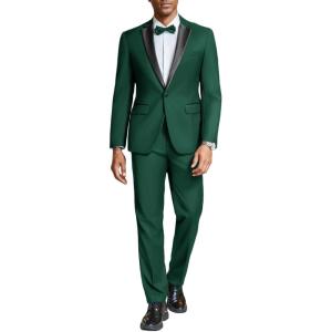 imageCOOFANDY Mens Tuxedo Suit Set Slim Fit 2 Piece One Button Christmas Blazer Jacket Pants for WeddingDinnerPromGreen
