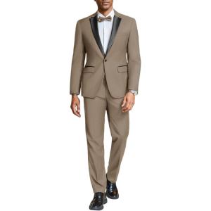 imageCOOFANDY Mens Tuxedo Suit Set Slim Fit 2 Piece One Button Christmas Blazer Jacket Pants for WeddingDinnerPromKhaki