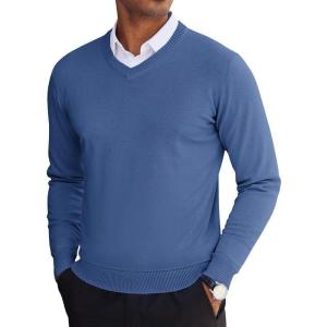 imageCOOFANDY Mens V Neck Sweater Lightweight Knitted Pullover SweatersDenim Blue