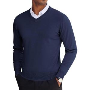 imageCOOFANDY Mens V Neck Sweater Lightweight Knitted Pullover SweatersNavy Blue