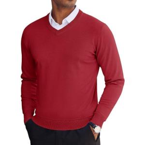 imageCOOFANDY Mens V Neck Sweater Lightweight Knitted Pullover SweatersRed