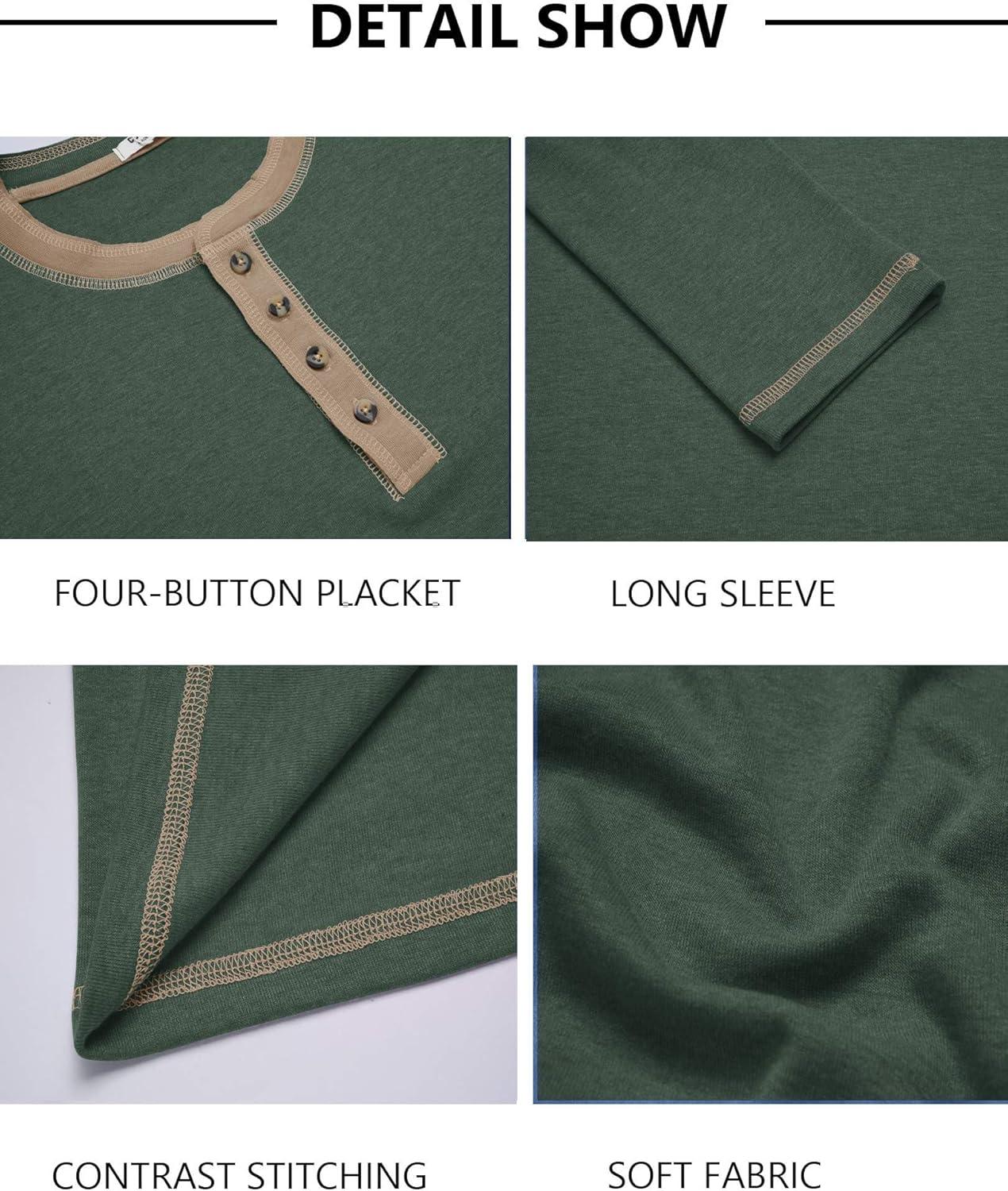 imageCOOFANDY Mens Henley Shirts Long Sleeve Button TShirt Fashion Casual Pullover Shirts Soft Stretch Tees TopsGreen