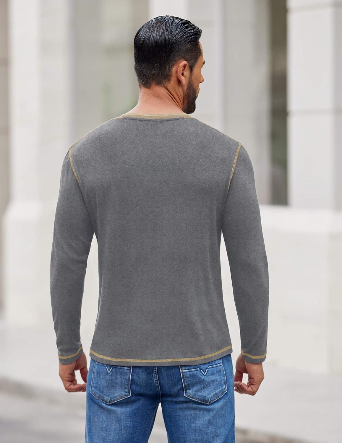 imageCOOFANDY Mens Henley Shirts Long Sleeve Button TShirt Fashion Casual Pullover Shirts Soft Stretch Tees TopsGrey