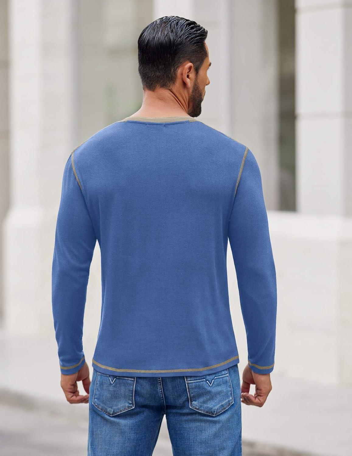 imageCOOFANDY Mens Henley Shirts Long Sleeve Button TShirt Fashion Casual Pullover Shirts Soft Stretch Tees TopsLight Blue