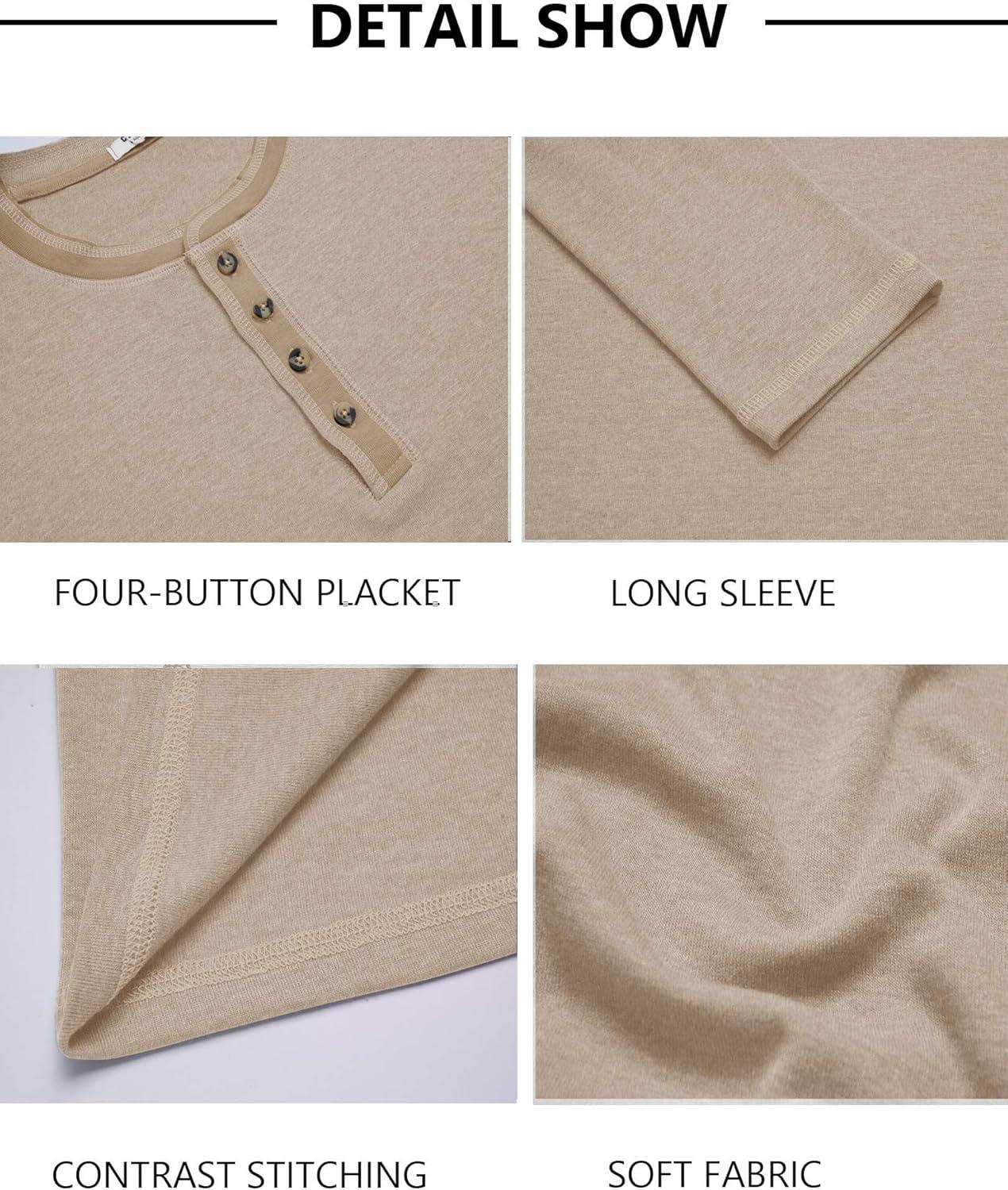 imageCOOFANDY Mens Henley Shirts Long Sleeve Button TShirt Fashion Casual Pullover Shirts Soft Stretch Tees TopsLight Khaki