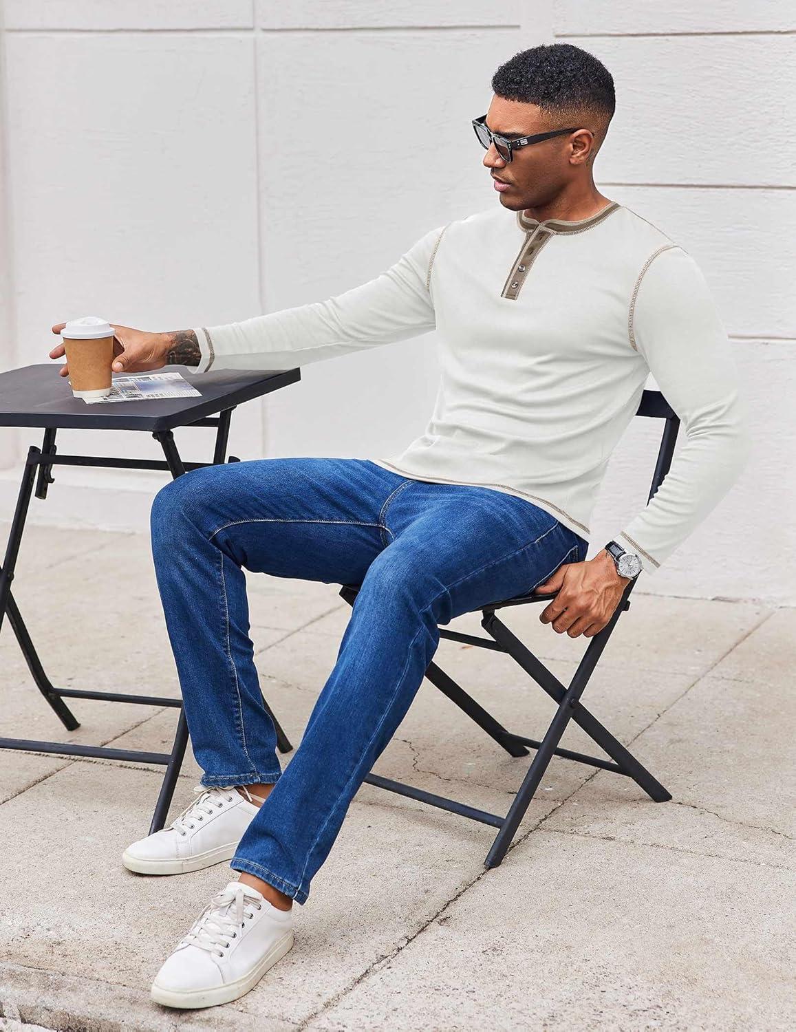 imageCOOFANDY Mens Henley Shirts Long Sleeve Button TShirt Fashion Casual Pullover Shirts Soft Stretch Tees TopsWhite