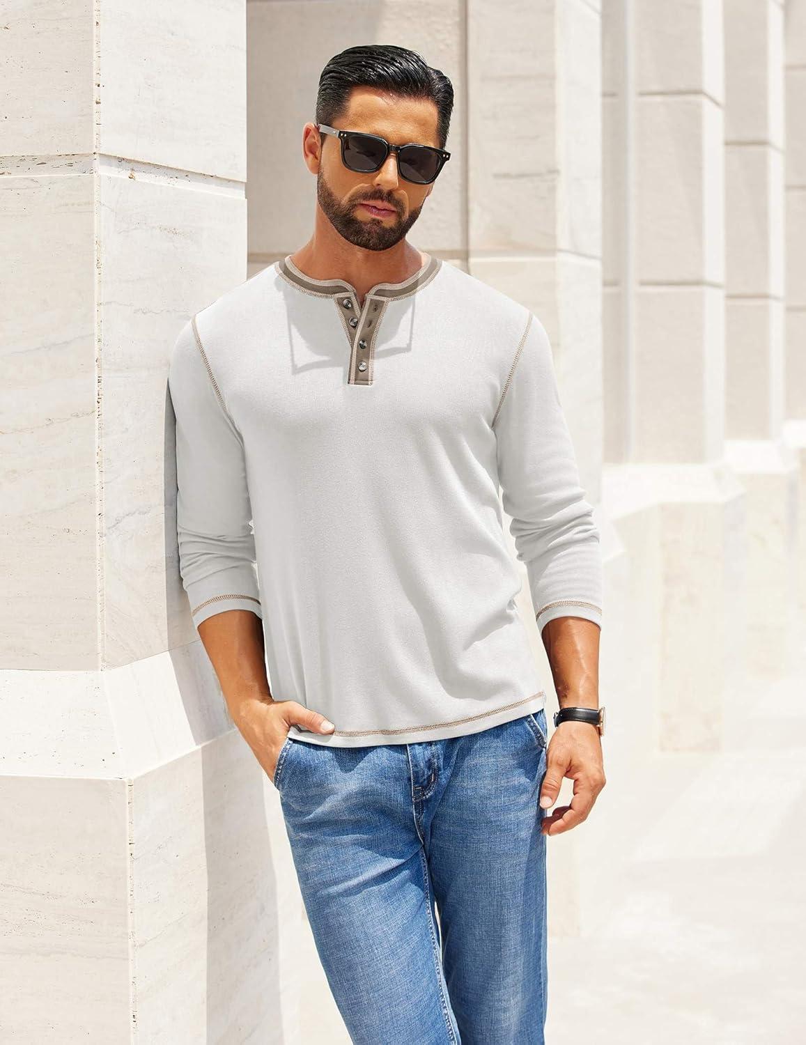 imageCOOFANDY Mens Henley Shirts Long Sleeve Button TShirt Fashion Casual Pullover Shirts Soft Stretch Tees TopsWhite