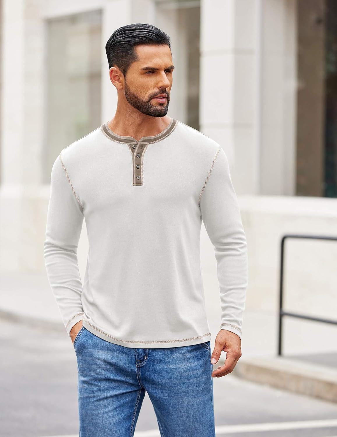 imageCOOFANDY Mens Henley Shirts Long Sleeve Button TShirt Fashion Casual Pullover Shirts Soft Stretch Tees TopsWhite