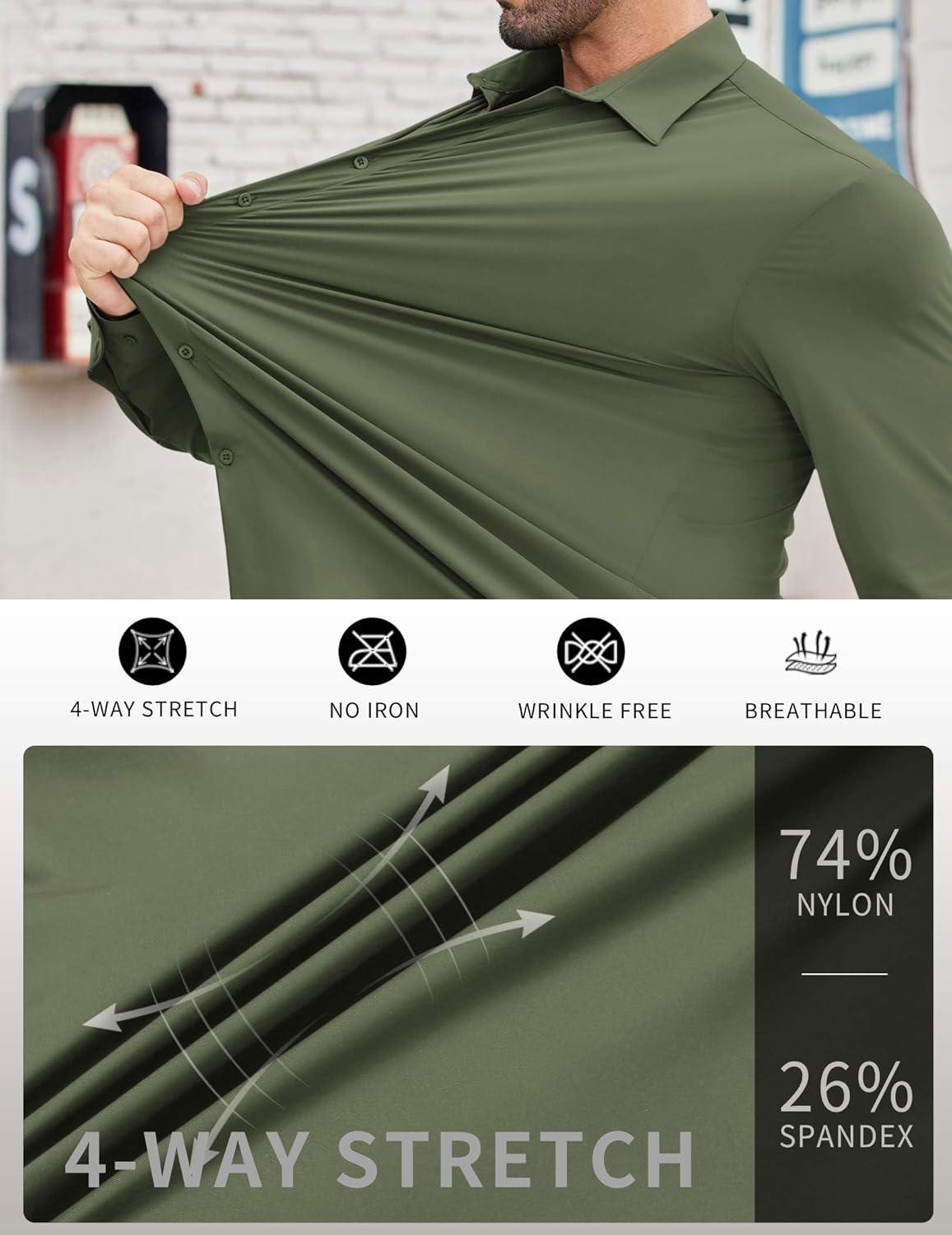 imageCOOFANDY Mens Stretch Dress Shirts Muscle Fit Wrinkle Free Long Sleeve Button Down Shirt Business Casual ShirtsArmy Green