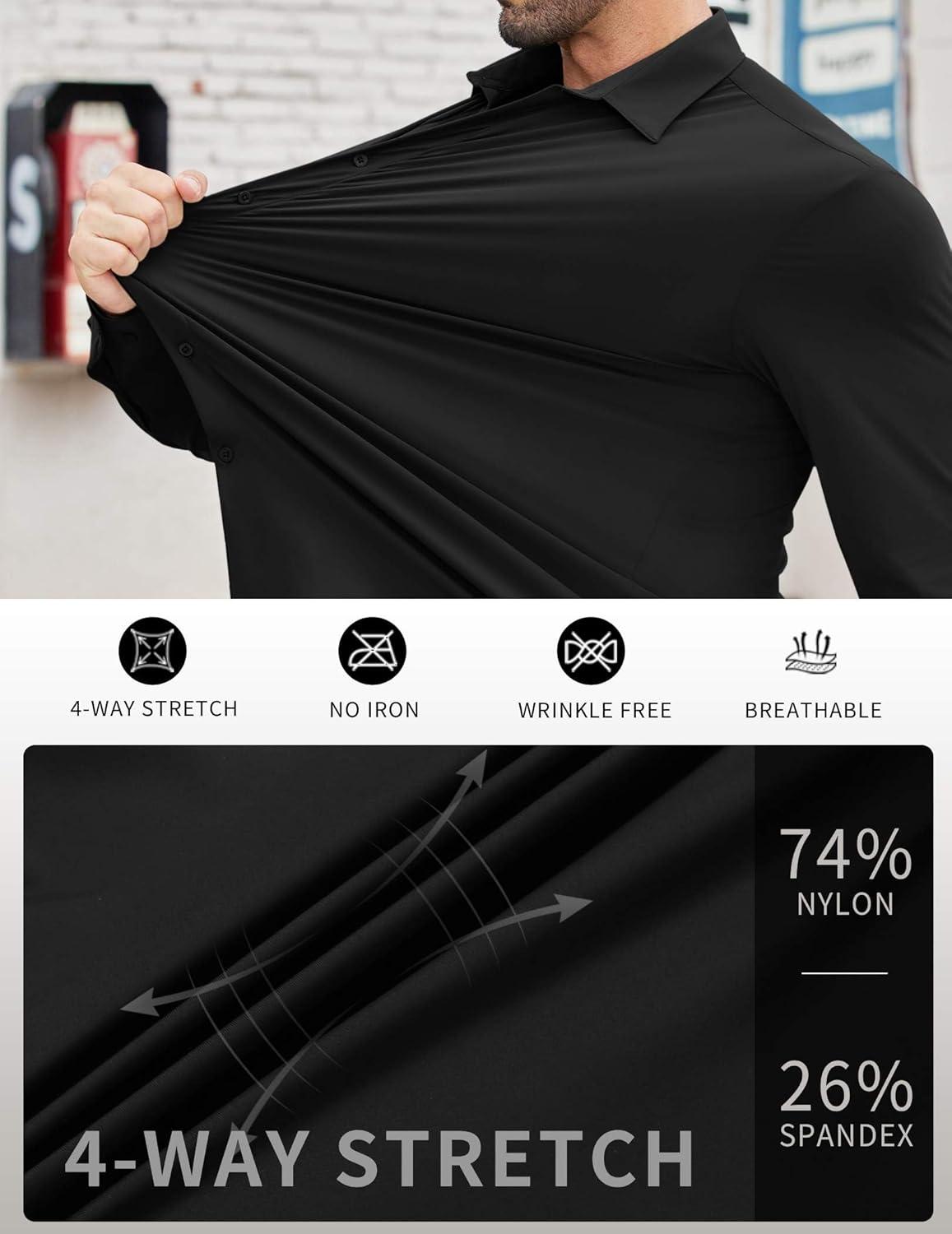 imageCOOFANDY Mens Stretch Dress Shirts Muscle Fit Wrinkle Free Long Sleeve Button Down Shirt Business Casual ShirtsBlack