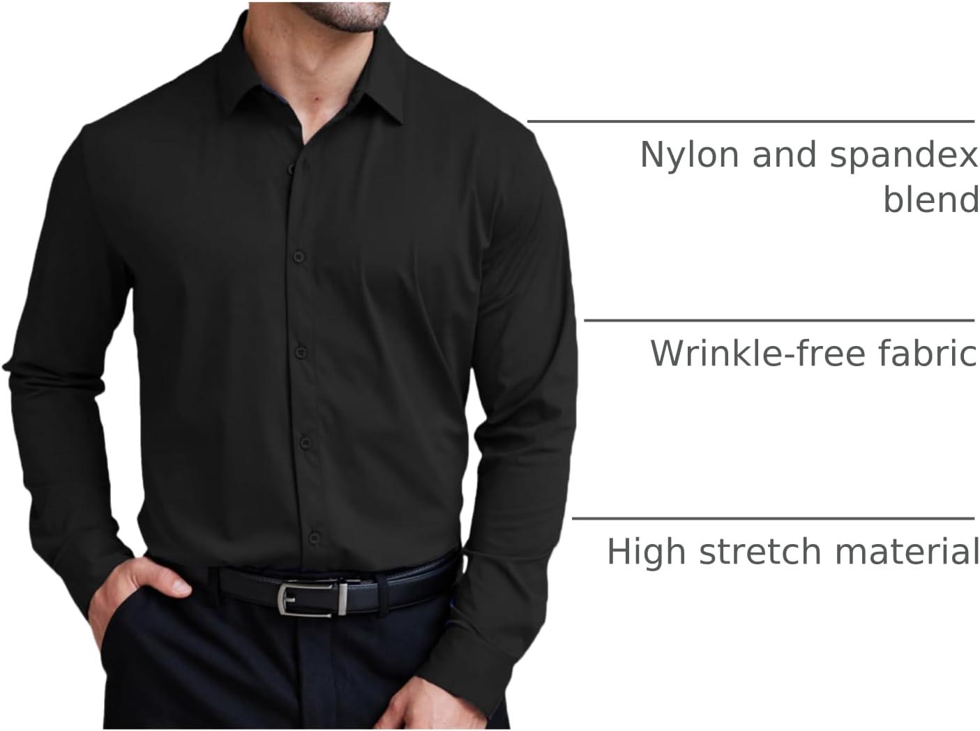 imageCOOFANDY Mens Stretch Dress Shirts Muscle Fit Wrinkle Free Long Sleeve Button Down Shirt Business Casual ShirtsBlack