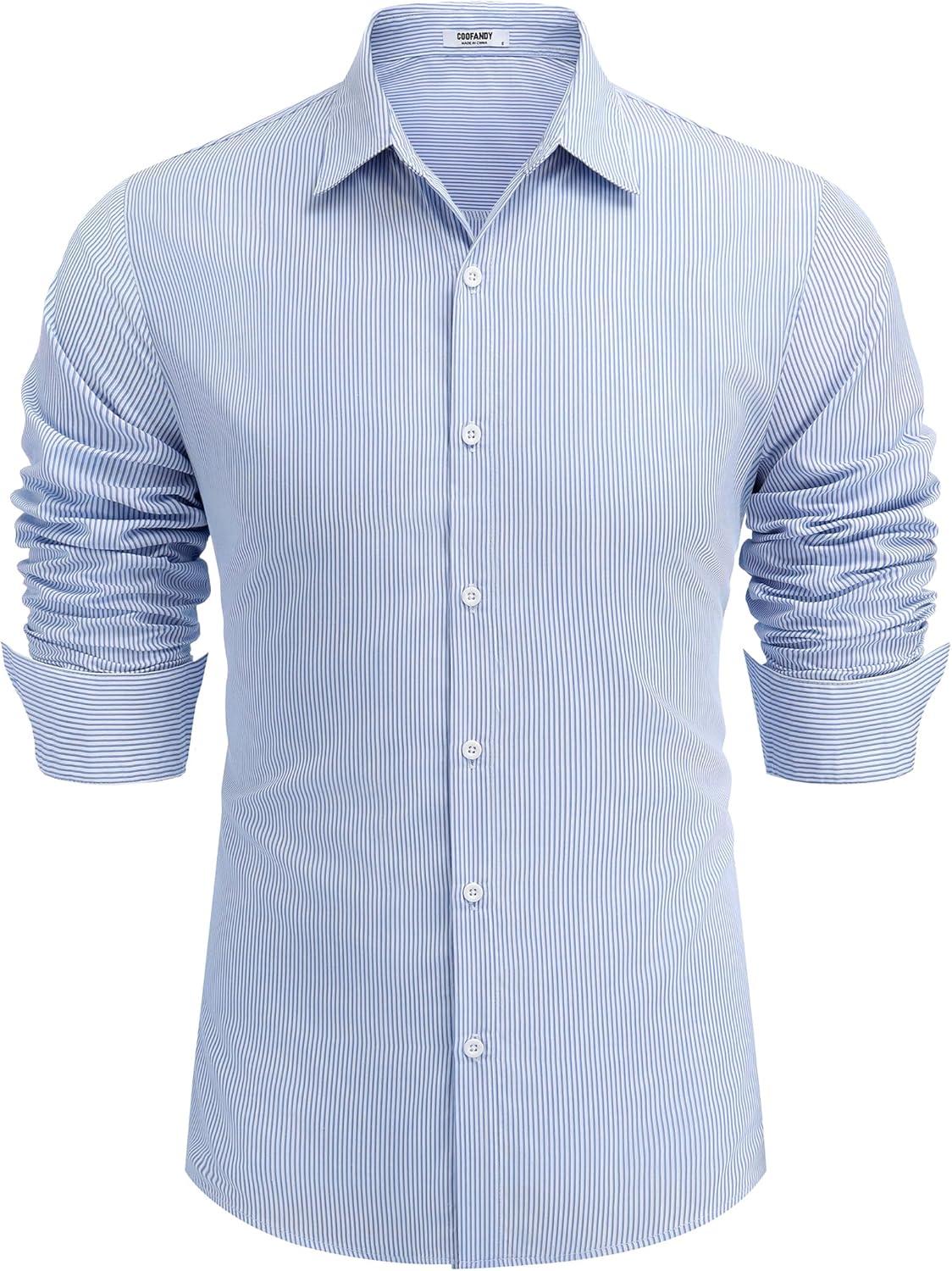 imageCOOFANDY Mens Stretch Dress Shirts Muscle Fit Wrinkle Free Long Sleeve Button Down Shirt Business Casual ShirtsBlue Stripes
