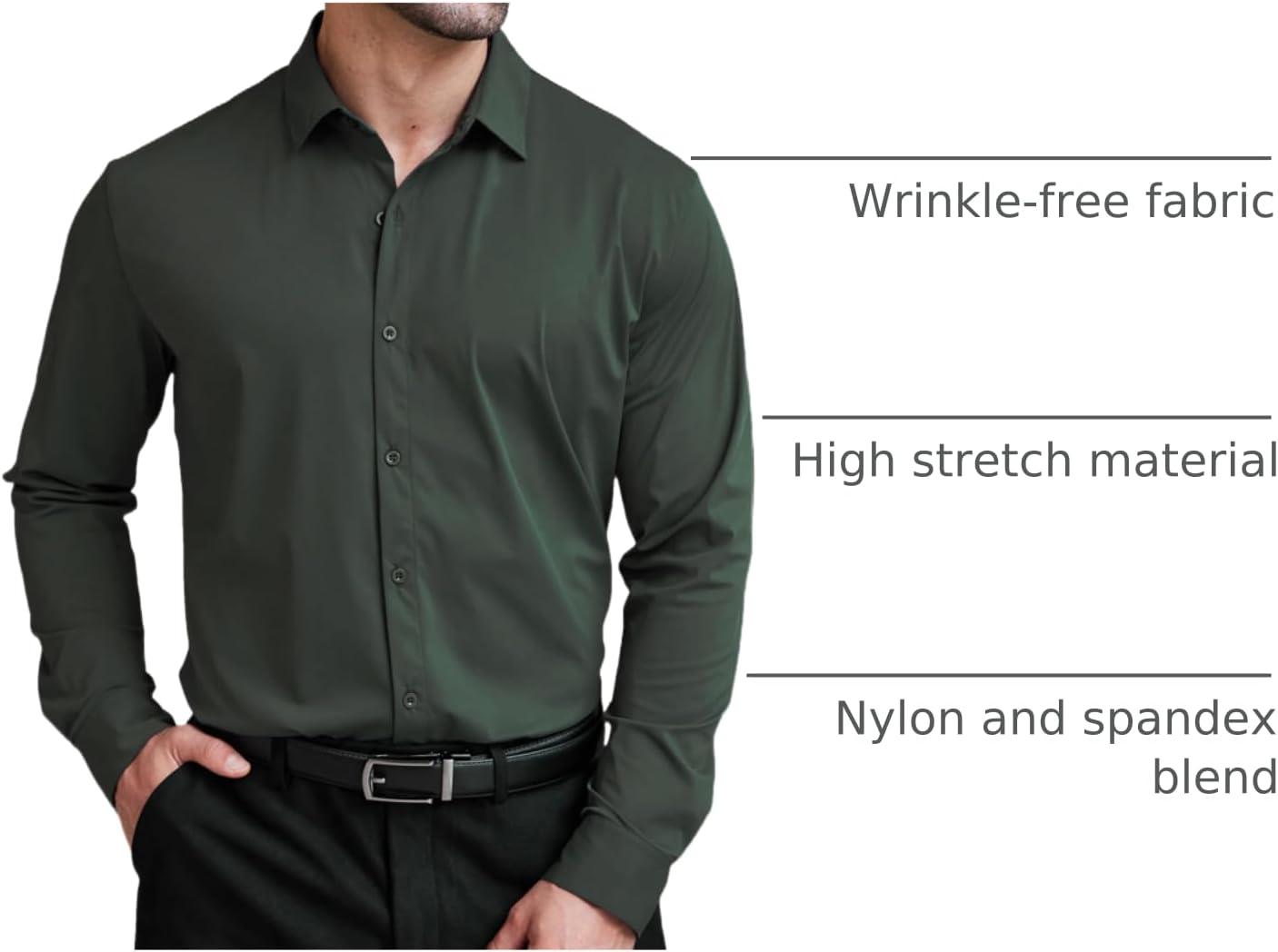 imageCOOFANDY Mens Stretch Dress Shirts Muscle Fit Wrinkle Free Long Sleeve Button Down Shirt Business Casual ShirtsDark Army Green