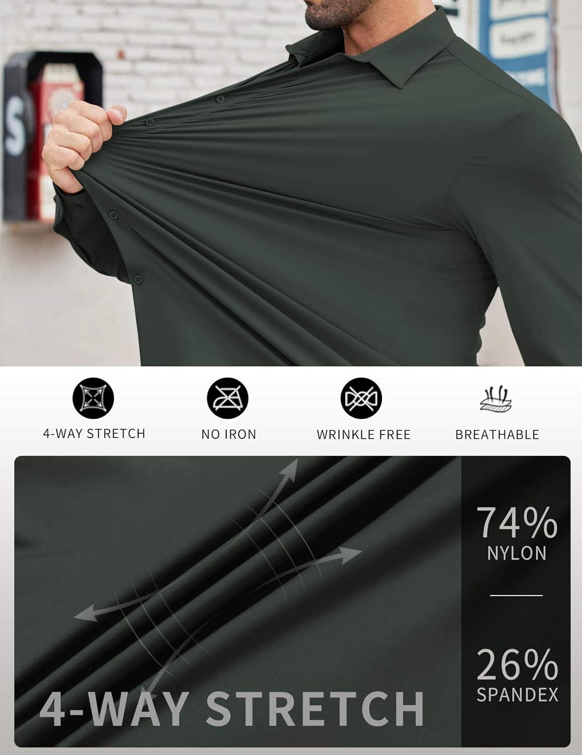 imageCOOFANDY Mens Stretch Dress Shirts Muscle Fit Wrinkle Free Long Sleeve Button Down Shirt Business Casual ShirtsDark Army Green