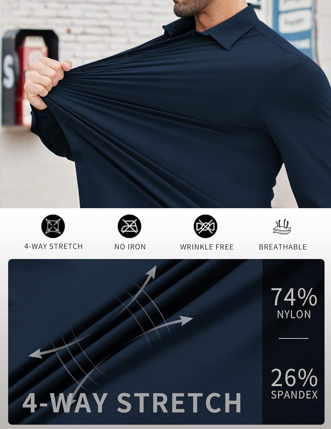 imageCOOFANDY Mens Stretch Dress Shirts Muscle Fit Wrinkle Free Long Sleeve Button Down Shirt Business Casual ShirtsDeep Blue