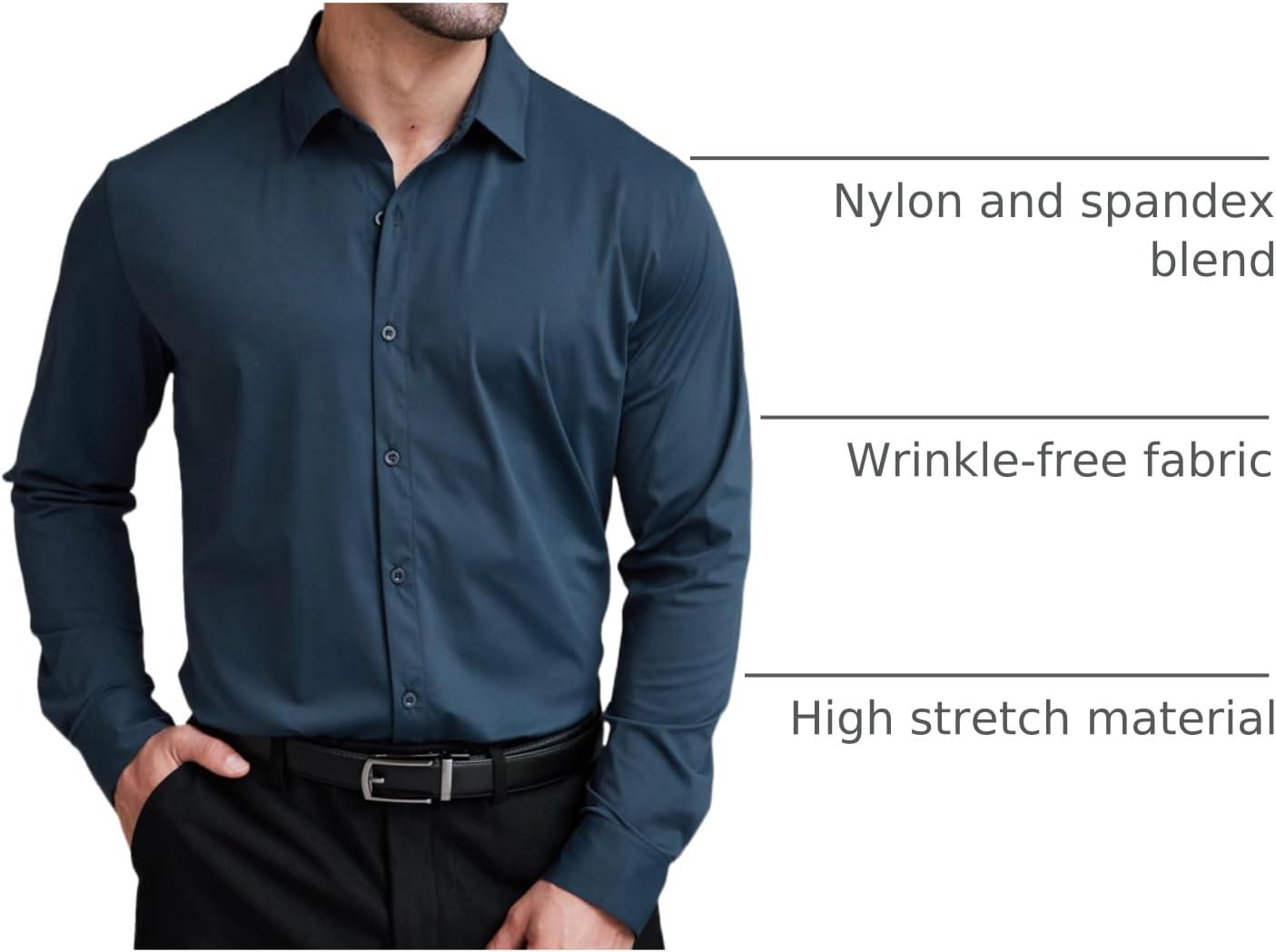 imageCOOFANDY Mens Stretch Dress Shirts Muscle Fit Wrinkle Free Long Sleeve Button Down Shirt Business Casual ShirtsDeep Blue