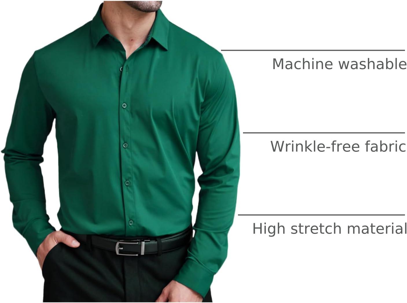 imageCOOFANDY Mens Stretch Dress Shirts Muscle Fit Wrinkle Free Long Sleeve Button Down Shirt Business Casual ShirtsGreen