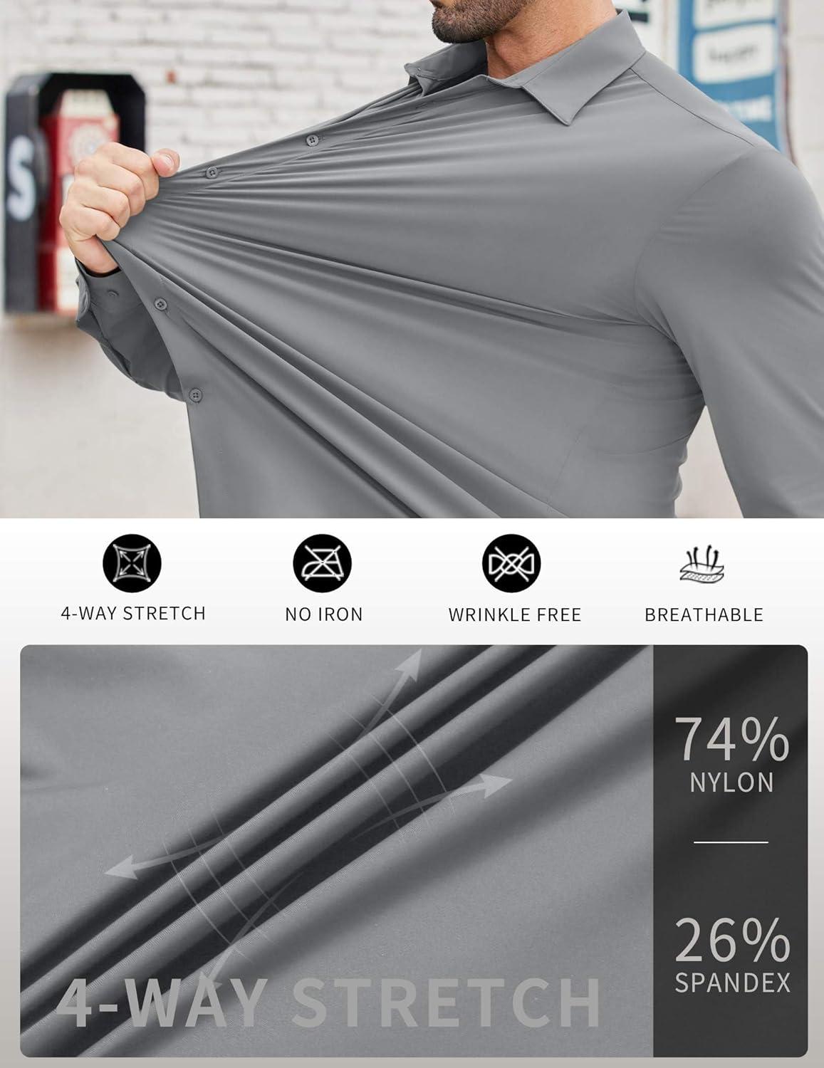 imageCOOFANDY Mens Stretch Dress Shirts Muscle Fit Wrinkle Free Long Sleeve Button Down Shirt Business Casual ShirtsLight Grey