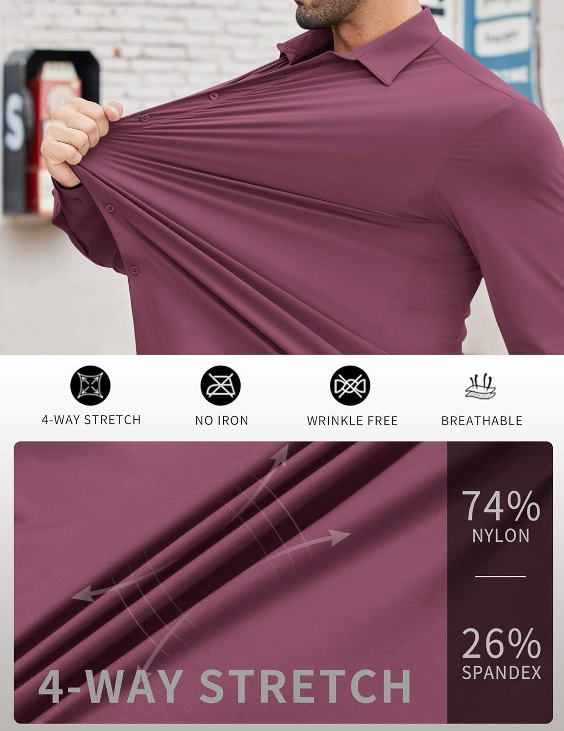 imageCOOFANDY Mens Stretch Dress Shirts Muscle Fit Wrinkle Free Long Sleeve Button Down Shirt Business Casual ShirtsPurple