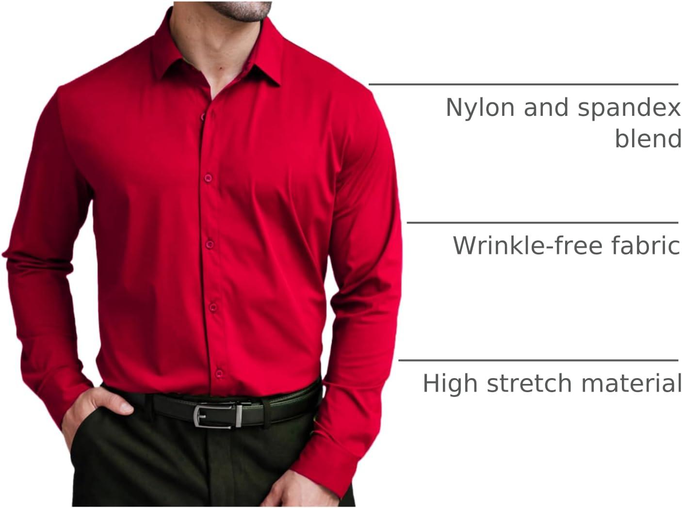 imageCOOFANDY Mens Stretch Dress Shirts Muscle Fit Wrinkle Free Long Sleeve Button Down Shirt Business Casual ShirtsRed